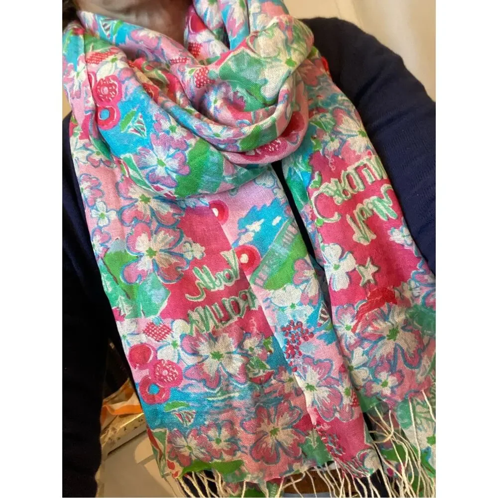 Lilly Pulitzer North Carolina NC Murfee Scarf Silk Cashmere EUC